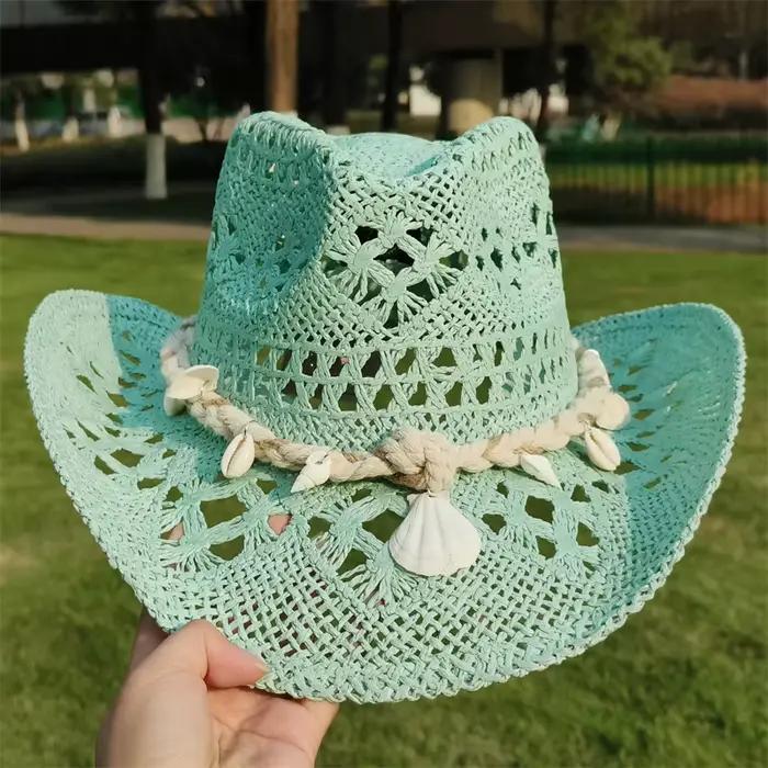 Chapeau de Cowboy en Paille pour Femme, Parasol de Plage, Jazz, à la Mode, Été