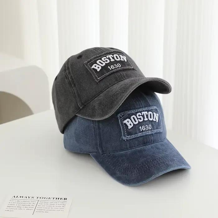 Casquette de baseball vintage BOSTON pour enfants, ajustable, protection solaire, décontractée, pour garçons de 4 à 8 ans, en coton lavé, blanc, vert armée, camouflage, noir, vert