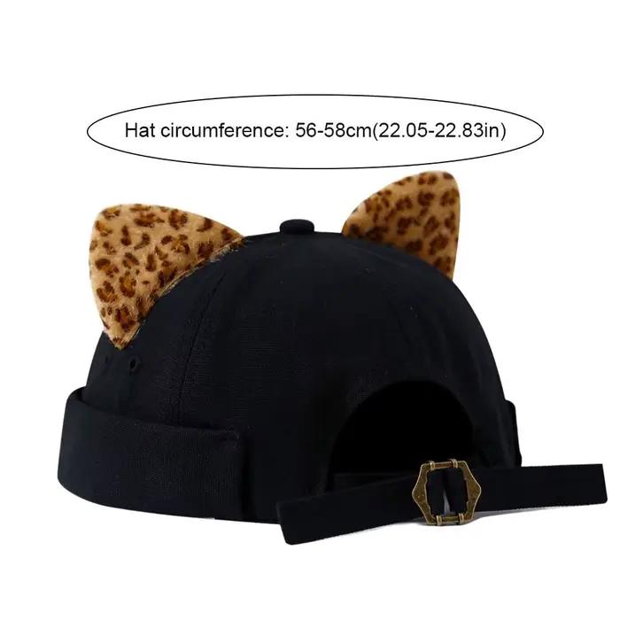Casquette Docker Melon Hip Hop à Oreilles de Chat Imprimé Léopard