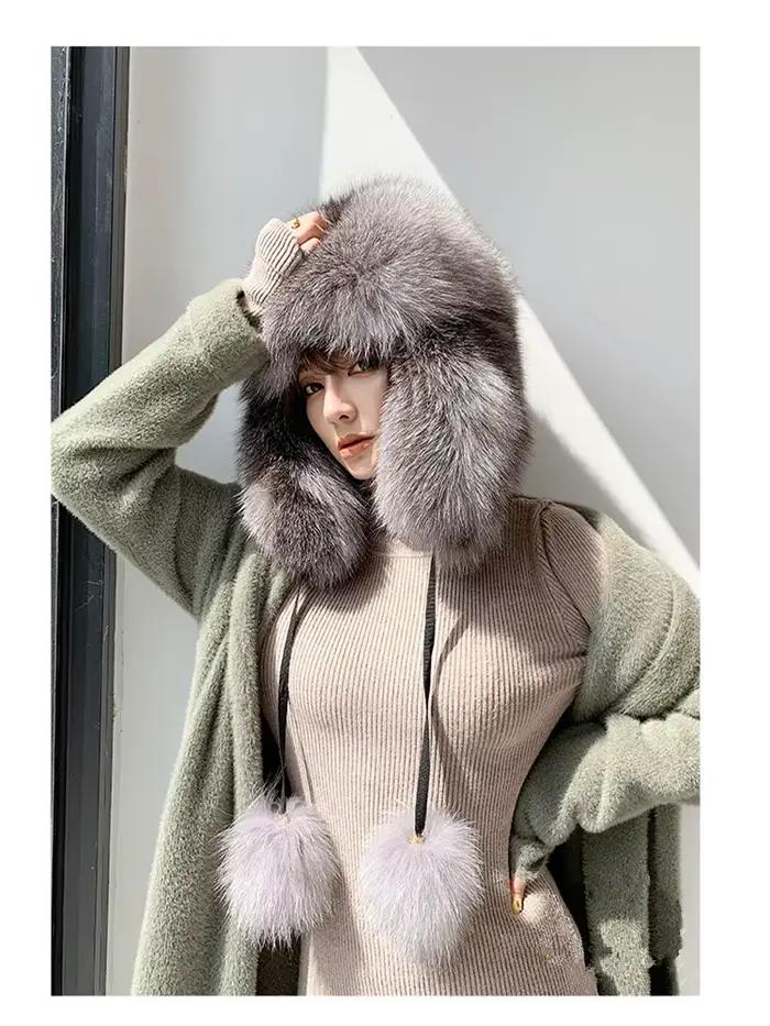 Chapeau de bombardier en fourrure de renard argenté véritable unisexe pour homme et femme pour l'hiver et les occasions extérieures