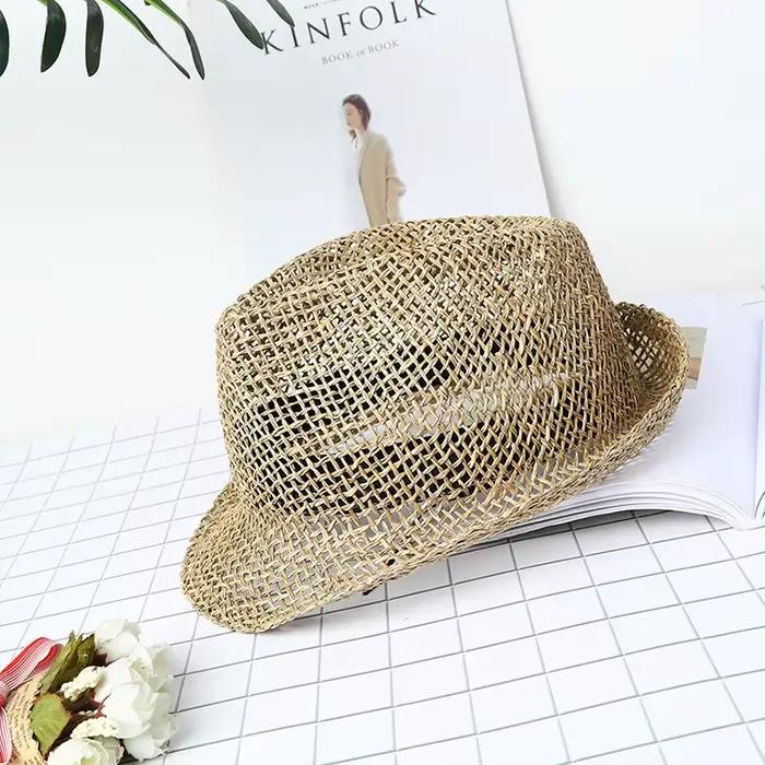 Chapeau de soleil en paille tissé à la main pour femmes