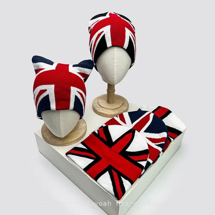 Nouveau chapeau tricoté Union Jack pour homme et femme style sport design géométrique acrylique hiver polyvalent en ville et en plein air