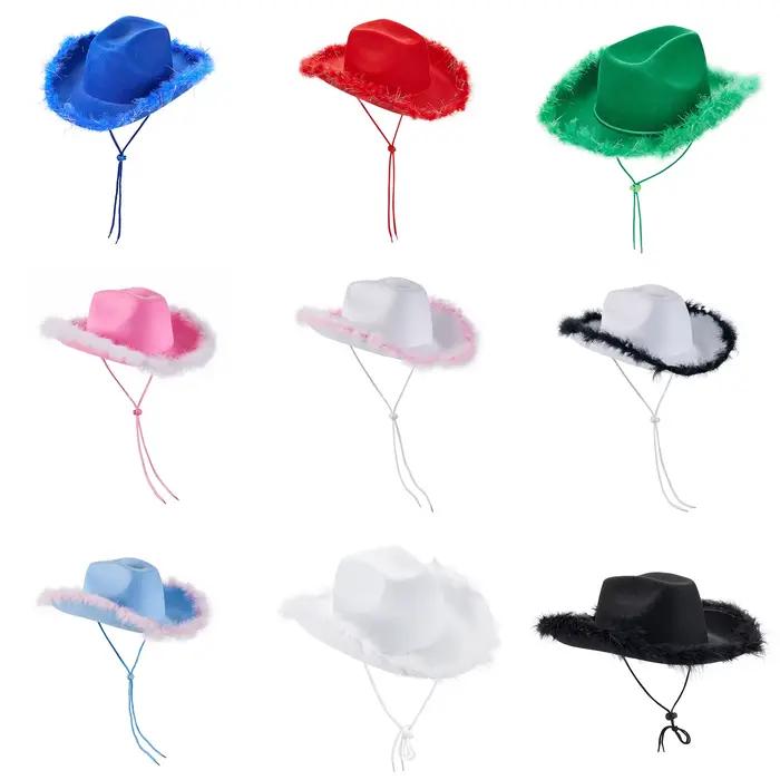 Chapeau de cowgirl FYBITBO bord large garniture fourrure polyester pour femmes soirée robe mariage rendez vous