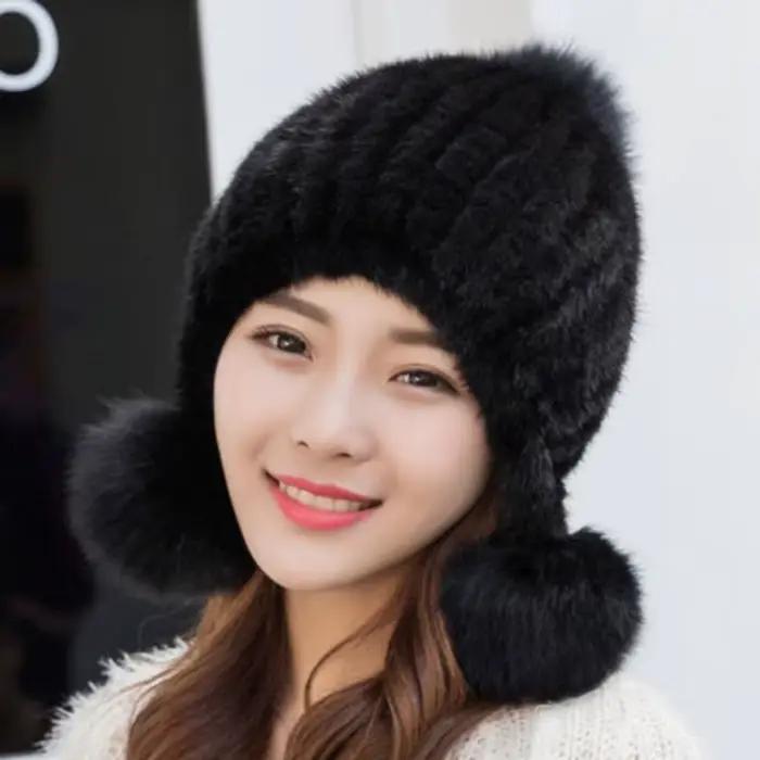 Chapeau de protection des oreilles en fourrure de vison pour femme