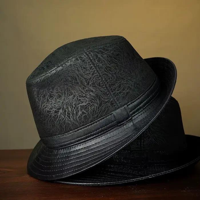 Spectacles Gentleman rétro haute qualité en cuir véritable chapeau formel pour hommes