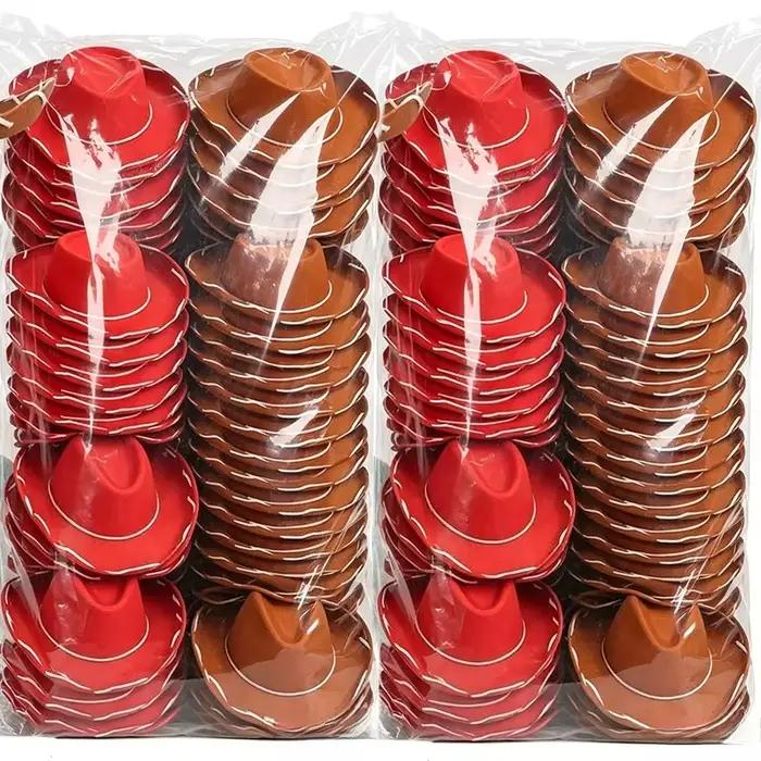 Chapeau de cowboy en feutre marron-rouge pour enfants