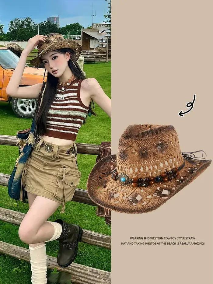 Chapeau de cowboy en paille pour femmes et hommes avec bord Shape-It