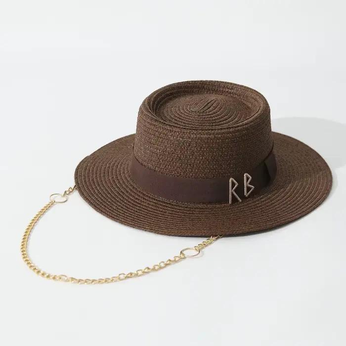 Chapeaux de paille d'été pour femmes ruban décoration élégante dames robe de soirée