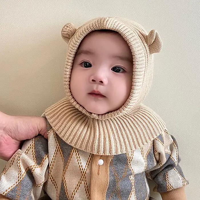 Mignon bébé tricot chapeau écharpe hiver automne chaud enfants bonnet couleur unie dessin animé oreilles enfant en bas âge filles garçons cagoule chapeaux