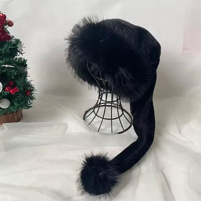 Chapeau de noël Long en peluche noir pour adulte