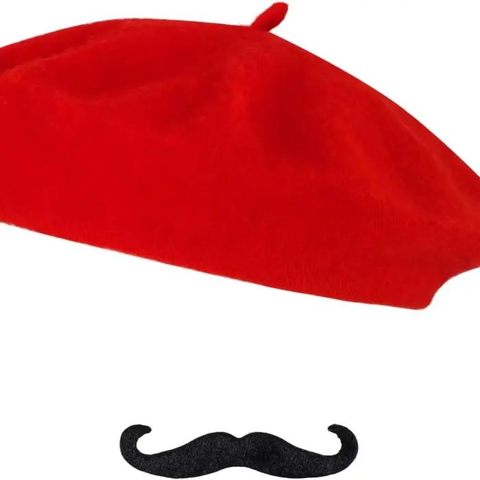 Ensemble de chapeaux de béret français pour homme, rouge et noir, accessoire de fête d'halloween, soirée disco, anniversaire à thème, sortie en famille