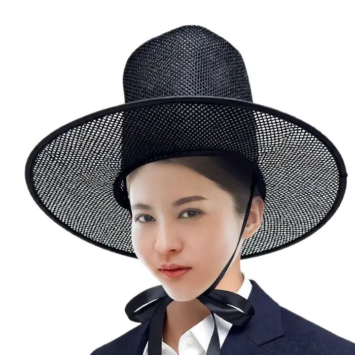 Chapeau coréen ancien avec cravate, large bord décoratif, couvre-chef léger