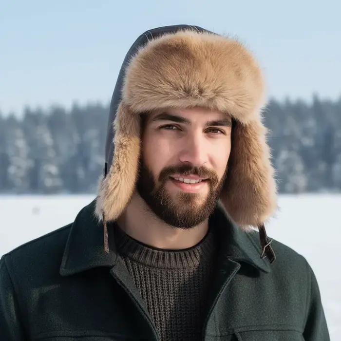 Chapeau de pilote d'hiver en cuir Pu