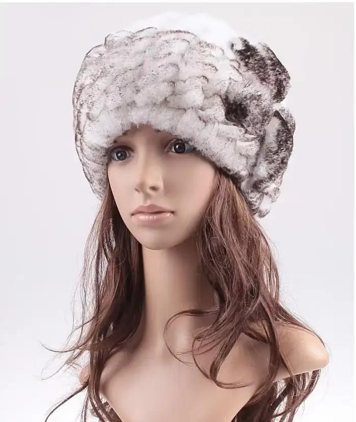 Chapeau en fourrure d'hiver chaud et tendance en tricot de poils de lapin Rex naturel
