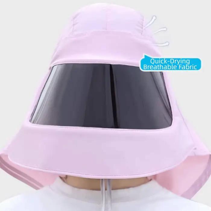 Chapeau de soleil anti-UV avec masque intégré en soie glacée respirante pour femme