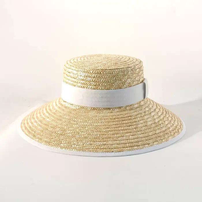 Chapeau d'été en paille, chapeau de soleil, chapeau de soleil élégant pour femmes, style Hepburn, à large bord, pour les voyages en bord de mer, панама женская