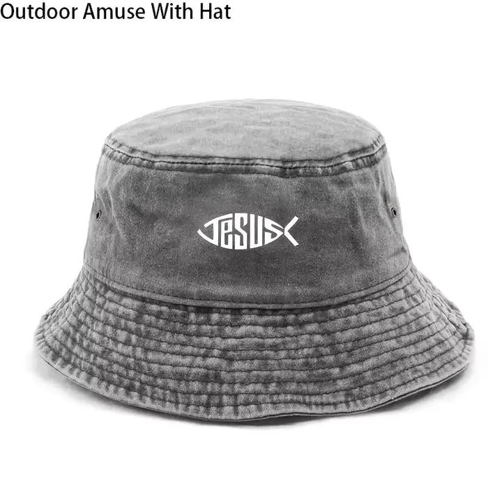 Chapeau de pêcheur tendance et cool avec motifs de lettres en forme de poisson, idéal pour les sorties quotidiennes