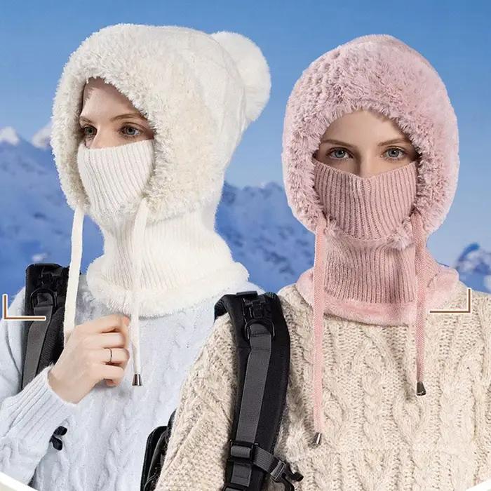 Femmes hiver velours tricoté laine cagoule chapeau Protection des oreilles moelleux