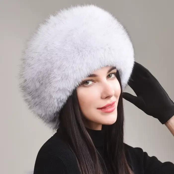 Chapeau en fourrure de renard véritable pour femmes