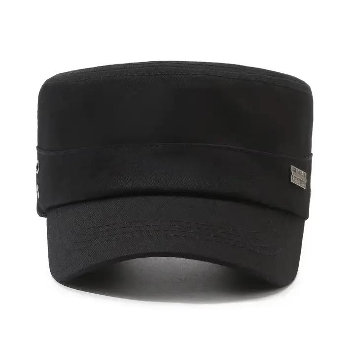Casquette de toit plat en sergé de coton style militaire flat-top pour homme et femme streetwear pare-soleil visière incurvée