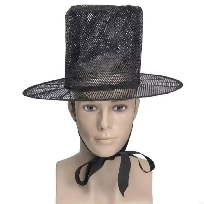 Chapeau coréen traditionnel léger en maille noire à large bord et dessus plat