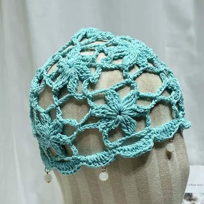 Bohemian Style Crochet Flower Knitted Hat Handmade Thin Hollowed Out Beanie Cap Korean