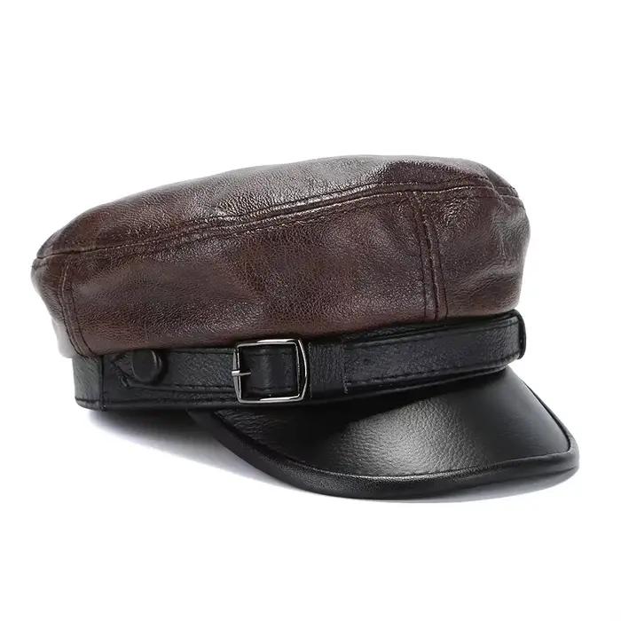 Casquettes militaires en cuir véritable pour hommes et femmes