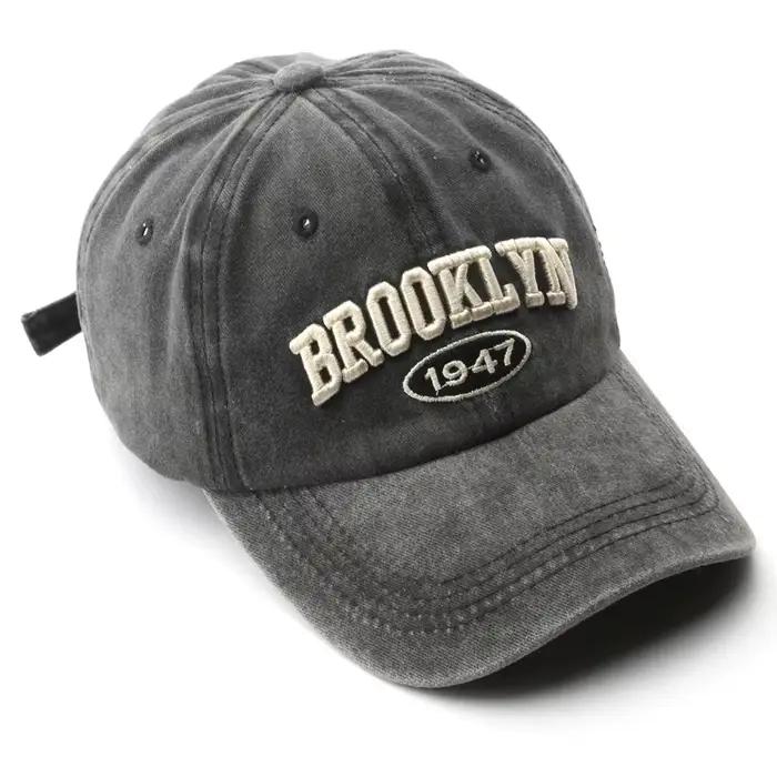 Casquette Brooklyn lettre broderie coton réglable pour hommes et femmes, décontractée et protectrice UV, idéale pour les sports, les vacances et les événements hip hop