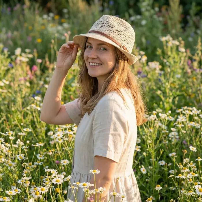 Chapeau de paille brodé élégant pour femme - Accessoire de mode estival | Structure tricotée