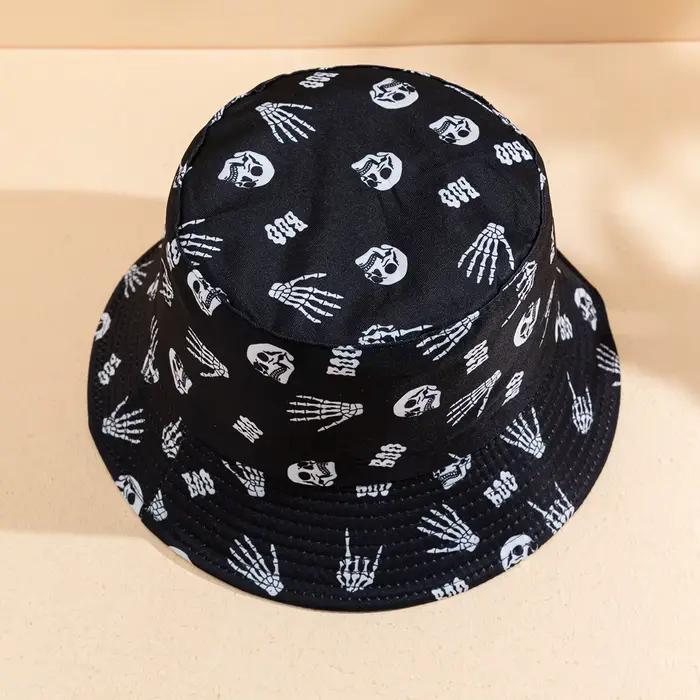 Chapeau de pêcheur réversible à motif rose et crâne imprimé