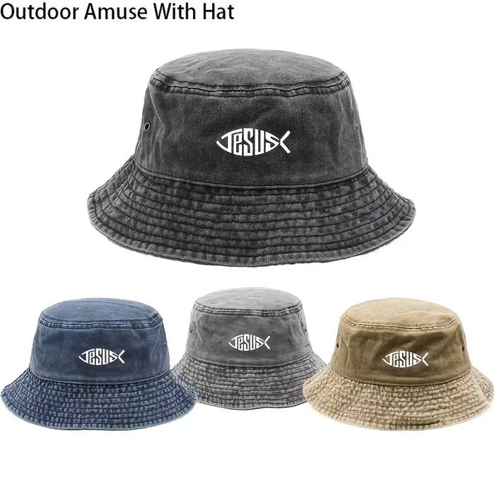 Chapeau de pêcheur tendance et cool avec motifs de lettres en forme de poisson, idéal pour les sorties quotidiennes