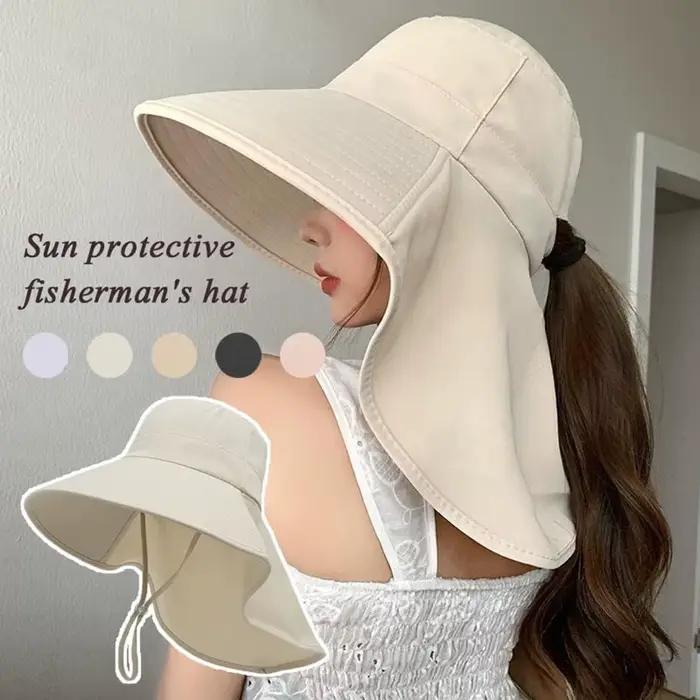 Châle crème solaire casquette queue de cheval voyage pêcheur chapeau large bord
