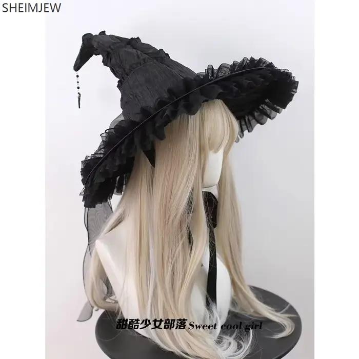Chapeau gothique en dentelle de laine avec nœud fait à la main pour enfants