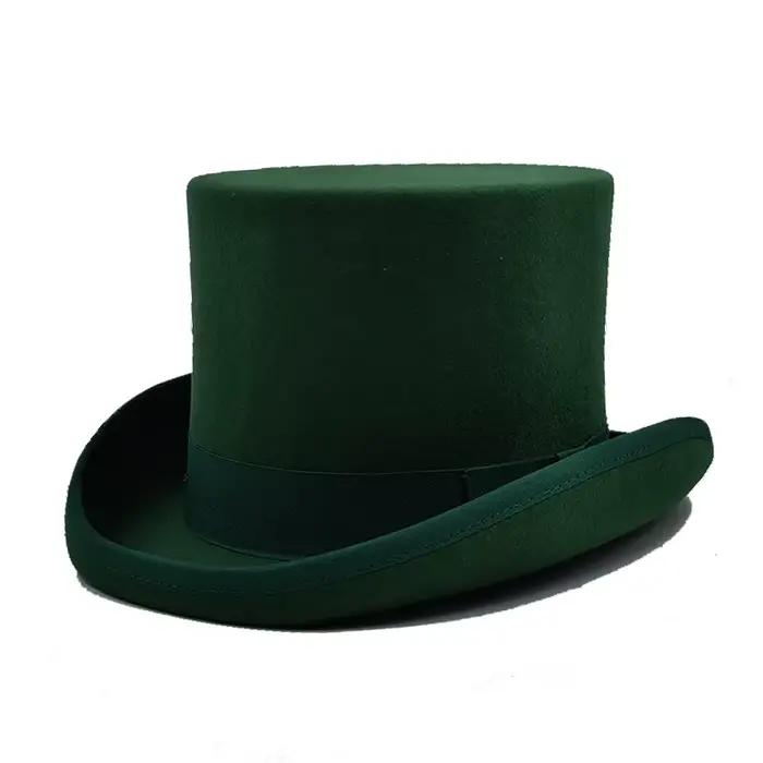 Chapeau haut de magicien en laine bordeaux et vert foncé
