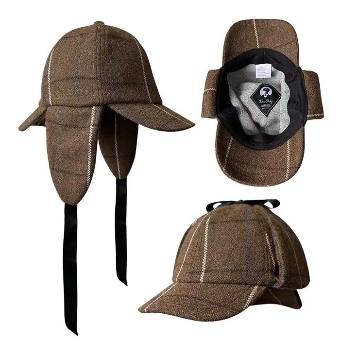 Nouvelle casquette de baseball Sherlock Holmes à double bord avec protection des oreilles style britannique chapeau homme casquette snapback polyester plaid multicolore automne hiver décontracté