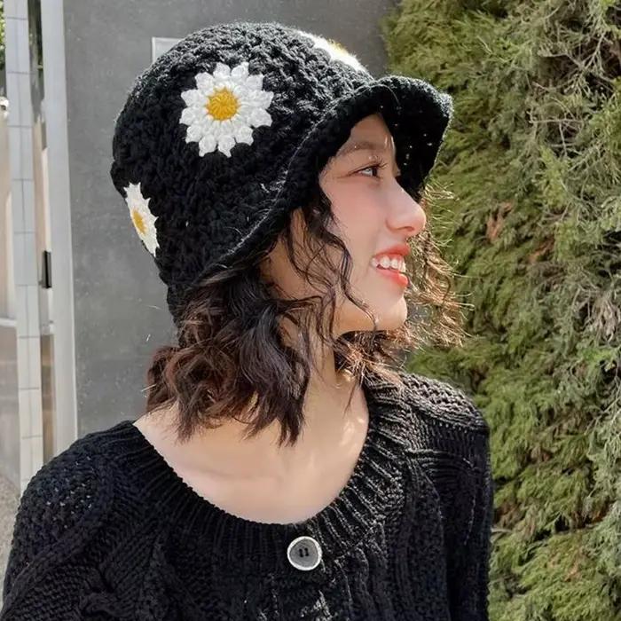 39BD – chapeau seau printemps pour casquette pêcheur en Crochet à fleurs