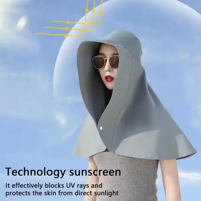 Chapeau de protection solaire pour femme avec rabat cou nylon beige protection UV printemps automne style décontracté occasionnelle sorties plage activités户外活动
