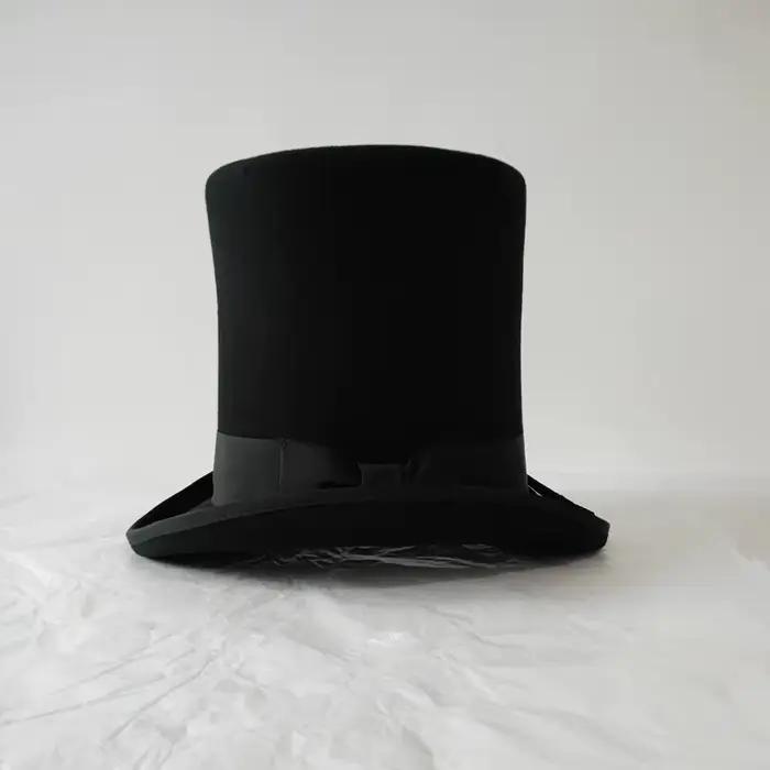 Chapeau haut de forme en feutre de laine noir de 25 cm pour homme