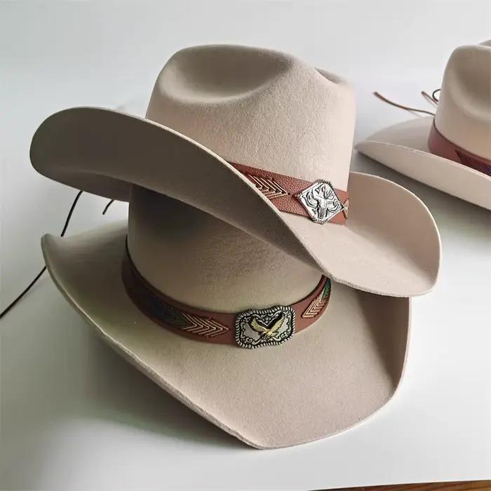 Chapeau de cowboy en laine unicolore pour homme et femme