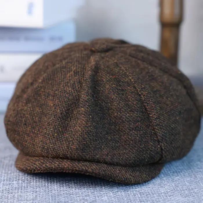 Nouveau Vintage hommes laine gavroche casquette marron vert femmes