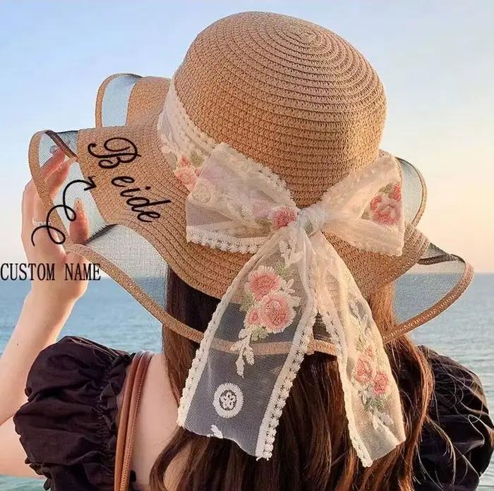 1 Chapeau de paille personnalisé à large bord pour femme