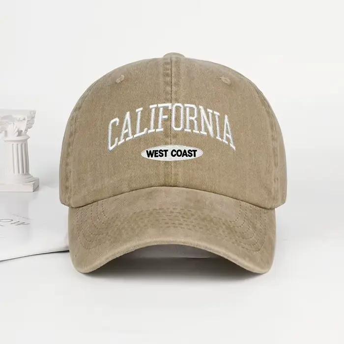 Casquette de baseball brodée vintage délavée style Californie et côte ouest | Chapeau de soleil décontracté réglable