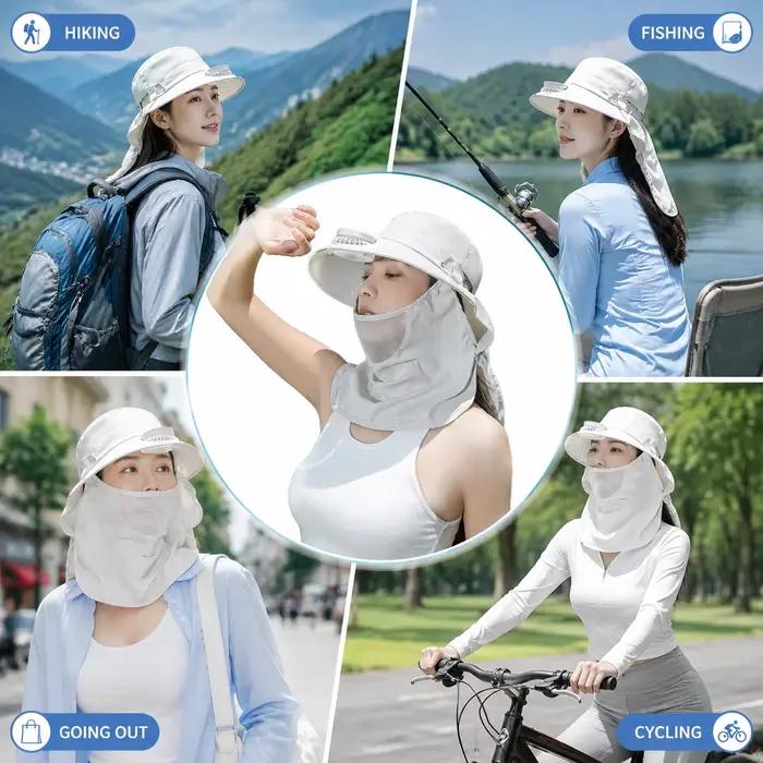 Chapeau de soleil à large bord avec ventilateur solaire