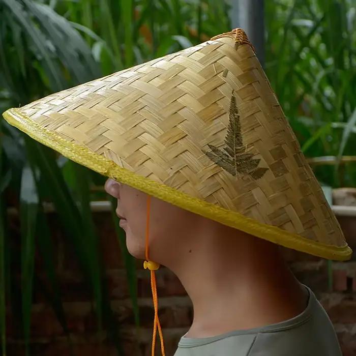 Chapeau de pêcheur chinois rétro en rotin de bambou