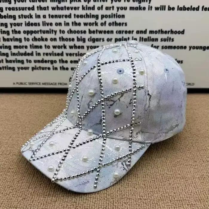 Casquette de baseball unisexe rétro polyvalente tie-dye matelassée avec strass imitation perle pour hommes et femmes toutes saisonsextérieur