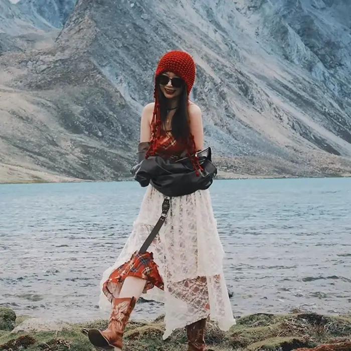 Chapeau tricoté au crochet polyester bohème multifonction femme quatre saisons faire du vélo occassions diverses