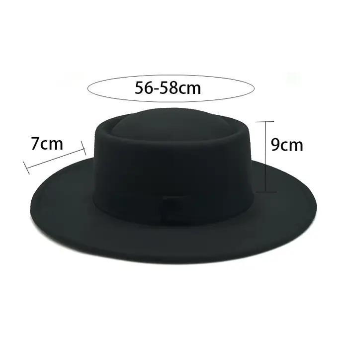 Chapeau Fedora large vintage pour femmes, haut plat, ruban noir, style décontracté, polyester, adapté aux quatre saisons, idéal pour les occasions quotidiennes et spéciales