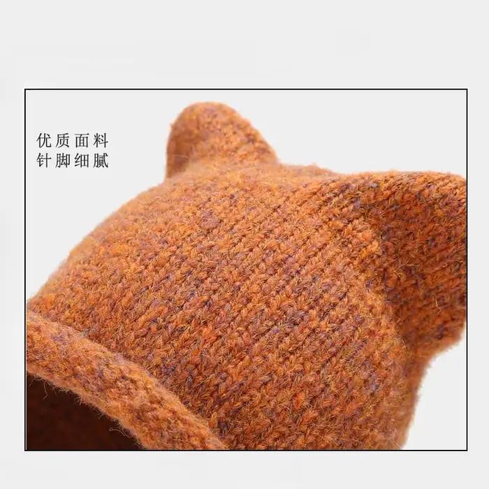 Corée du Sud mignon chat oreille tricoté chapeau femmes japonais cravate tout chaud coupe-vent