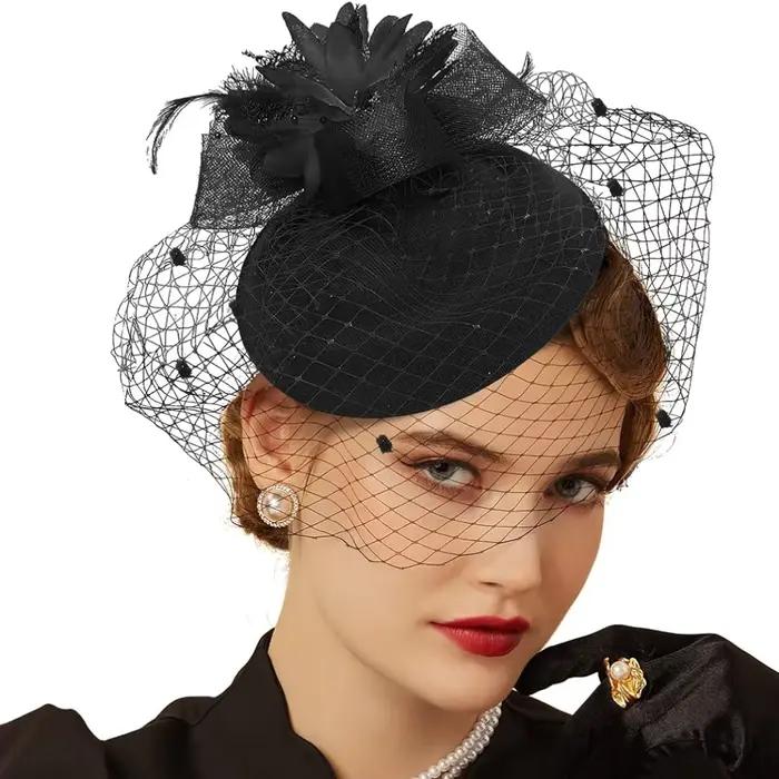 2025 femmes Fascinator chapeaux 20s 50s Vintage pilulier chapeau Kentucky Derby Fascinators fleur voile pince à cheveux