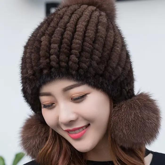 Chapeau de protection des oreilles en fourrure de vison pour femme